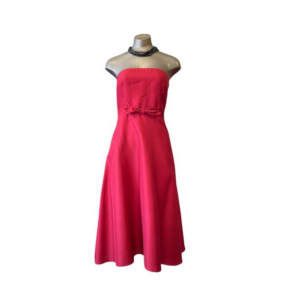 vintage 1990s red silk strapless dress a-line bow waist size small y2k gilmore - Picture 8 of 8